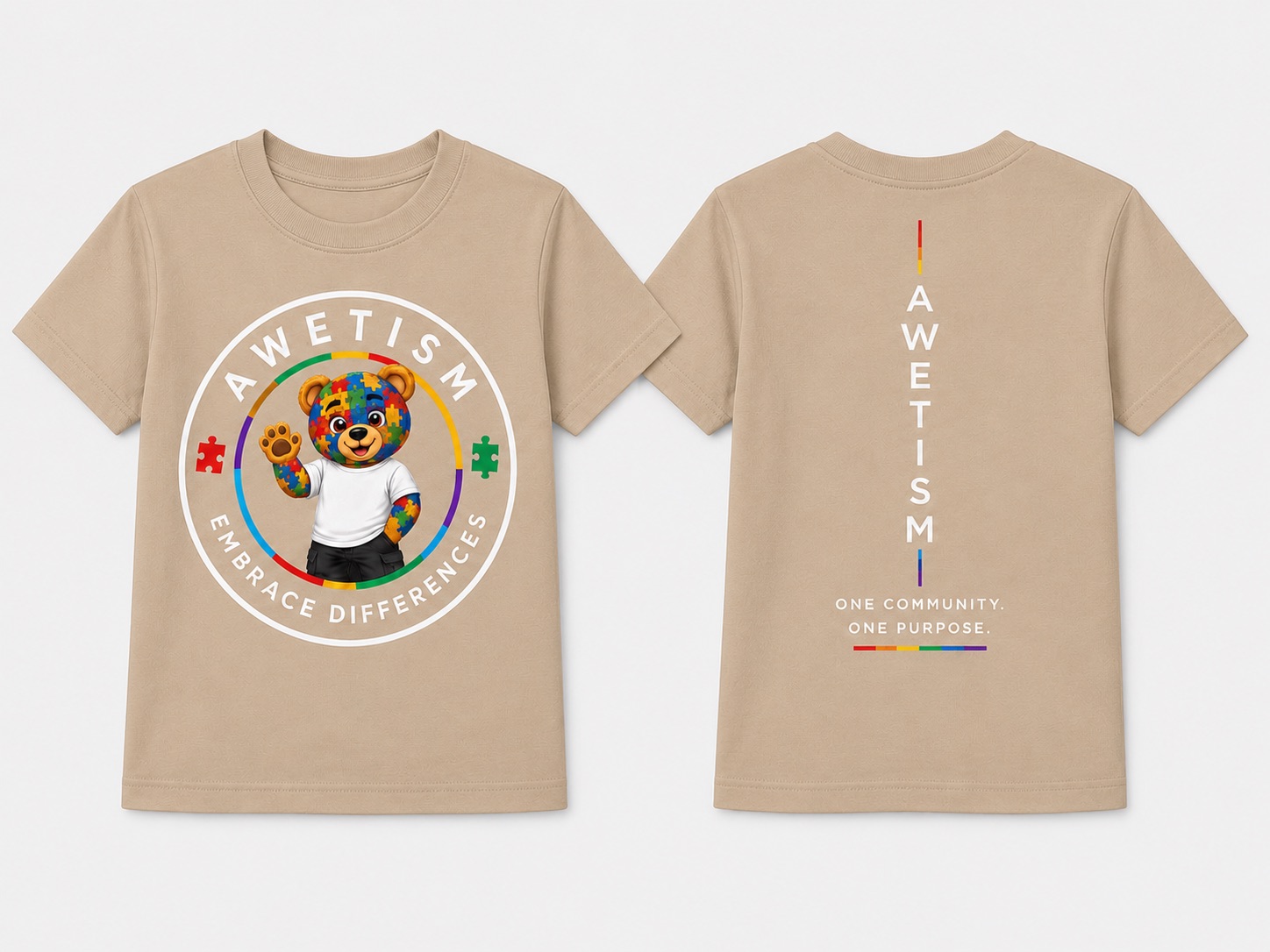 Youth Embrace Differences Bear Graphic Tee thumbnail 3
