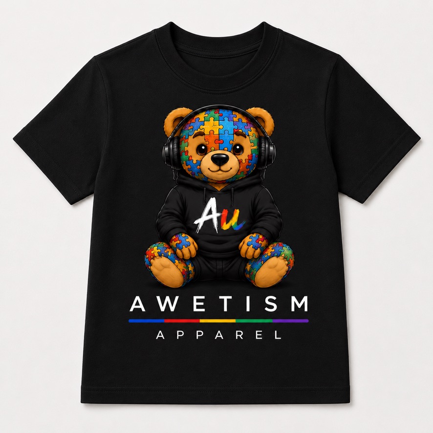 Awetism Apparel “Youth Headphone Bear” Black Graphic Tee image 1
