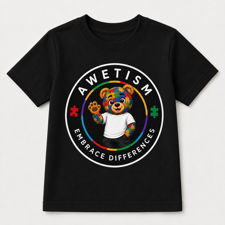 Awetism Apparel “Youth Embrace Differences Bear” Black Graphic Tee image 1