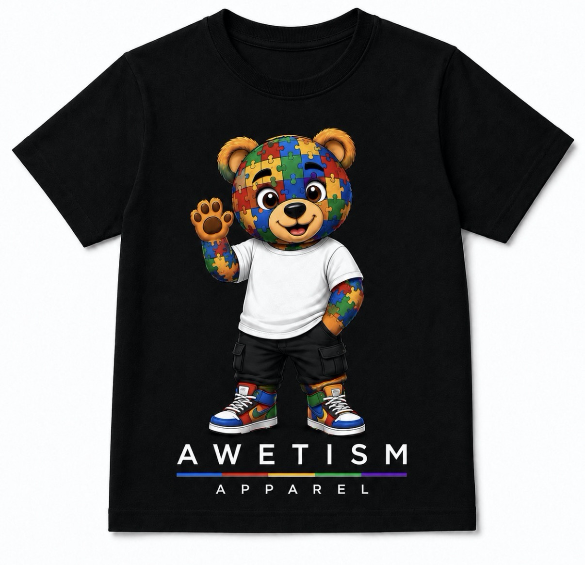 Awetism Apparel “Youth Classic Puzzle Bear” Black Graphic Tee image 1